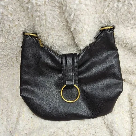 Anthropologie Mabel Black Vegan Leather Hobo Cresent Shape Purse - Picture 1 of 7